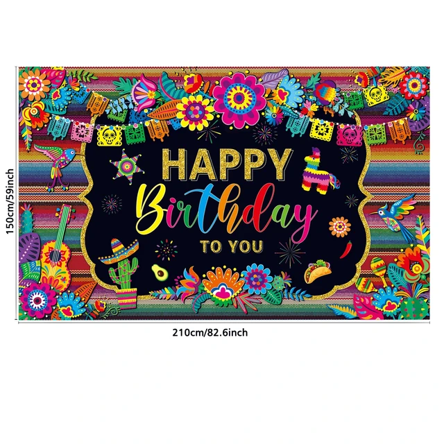 Alt view image 3 of 7 - 7 * 5ft Mexican Fiesta Themed Happy Birthday Backdrop Mexican Party Decor Mexico Decorations for Party Mexico Cinco De Mayo Party Decorations Fiesta Banner Carnival Supplies Photo Booth Background