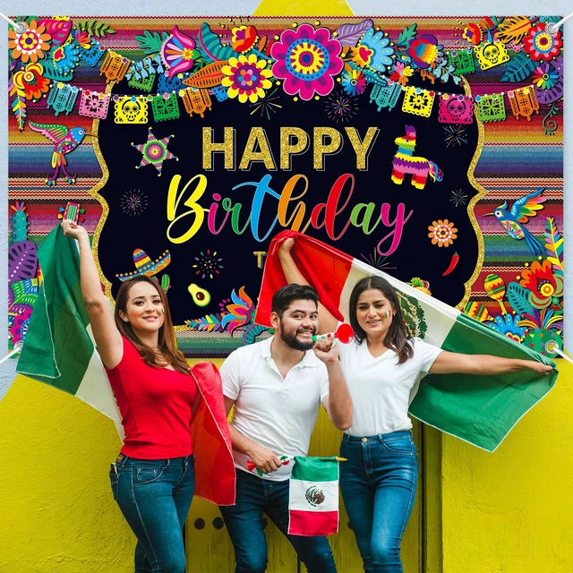 Alt view image 7 of 7 - 7 * 5ft Mexican Fiesta Themed Happy Birthday Backdrop Mexican Party Decor Mexico Decorations for Party Mexico Cinco De Mayo Party Decorations Fiesta Banner Carnival Supplies Photo Booth Background
