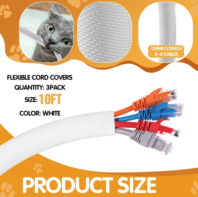 Alt view image 2 of 7 - 3 Pack 30ft Cord Protectors from Pets No Chew, 1/2 Inch,PET Material No Chew Cord Cover, Protects Cables from Rabbits Dogs Cats, Flexible Electrical Wire Management, Ideal for Home & Office
