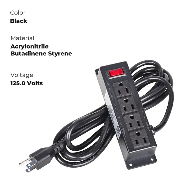 Alt view image 4 of 6 - Mountable Furniture Power Strip with 4 Outlets, 10ft Cord Wall Mount Power Unit, Flat Plug Outlet for Desk, Cabinet or Workbench Applications, Black