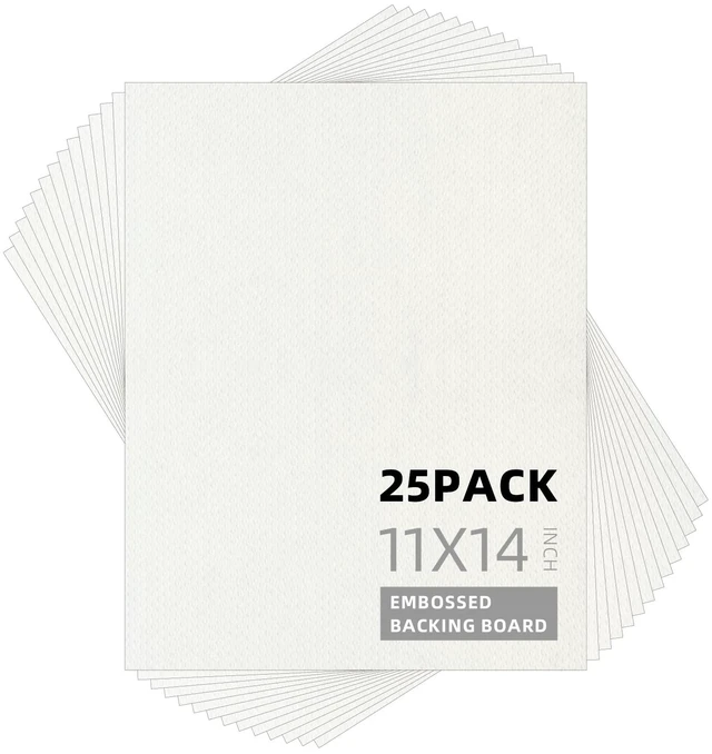 Main image of 25 Pack Embossed Backing Boards, 11x14 Uncut White Mat Boards Acid Free Backer Boards Ideal for Photos, Pictures, Prints, Frames, and Artwork