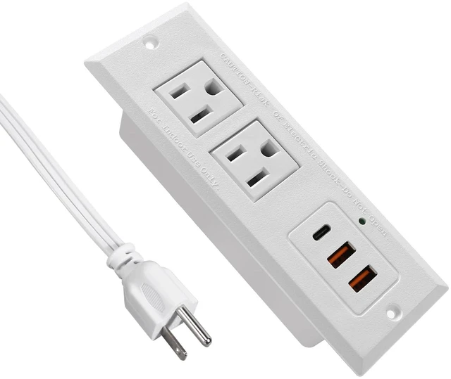 Main image of 20W Recessed Power Strip USB C Fast Charge Desk Power Outlet Type C Flush Mounted Extension Power Plug for Conference Countertop Desktop Drawer Sofa ETL Listed (White)