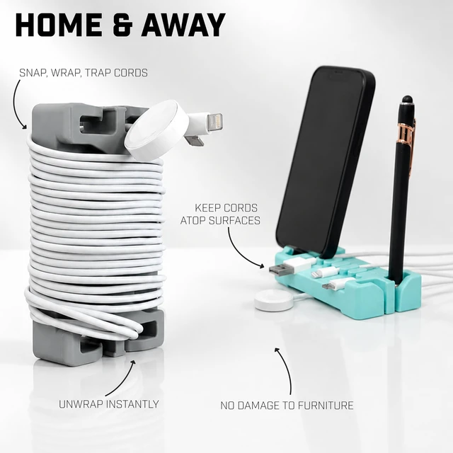 Alt view image 3 of 6 - DeskBrick 2PK Silicone + Steel-Weighted Cord Holders for Desks. Weighted Cord Organizers & Cable Management for Desktops. Useful Phone Accessories & Cable Holders for Offices. No Adhesive. Blue