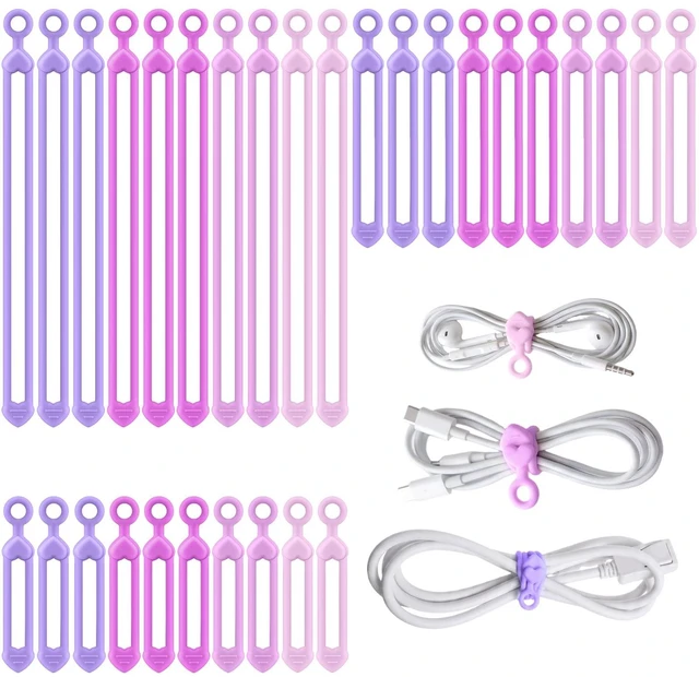 Main image of 48 Pcs Silicone Cable Ties Cord Organizer, Gradient Purple, 3 Sizes Flexible Multi-size Cord Wrap Ties, Elastic Zip Straps, Adjustable Cable Organizer, School Dorm Teacher Office Desk Gift