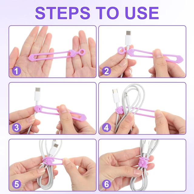 Alt view image 3 of 6 - 48 Pcs Silicone Cable Ties Cord Organizer, Gradient Purple, 3 Sizes Flexible Multi-size Cord Wrap Ties, Elastic Zip Straps, Adjustable Cable Organizer, School Dorm Teacher Office Desk Gift
