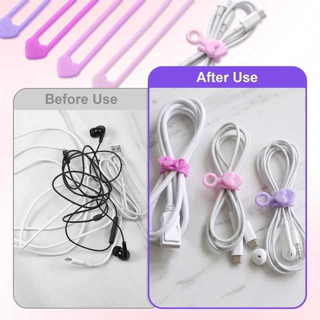 Alt view image 4 of 6 - 48 Pcs Silicone Cable Ties Cord Organizer, Gradient Purple, 3 Sizes Flexible Multi-size Cord Wrap Ties, Elastic Zip Straps, Adjustable Cable Organizer, School Dorm Teacher Office Desk Gift