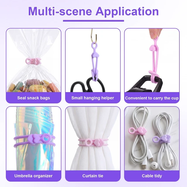 Alt view image 5 of 6 - 48 Pcs Silicone Cable Ties Cord Organizer, Gradient Purple, 3 Sizes Flexible Multi-size Cord Wrap Ties, Elastic Zip Straps, Adjustable Cable Organizer, School Dorm Teacher Office Desk Gift
