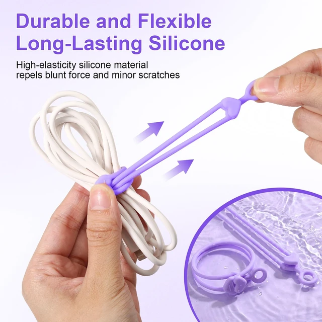 Alt view image 6 of 6 - 48 Pcs Silicone Cable Ties Cord Organizer, Gradient Purple, 3 Sizes Flexible Multi-size Cord Wrap Ties, Elastic Zip Straps, Adjustable Cable Organizer, School Dorm Teacher Office Desk Gift