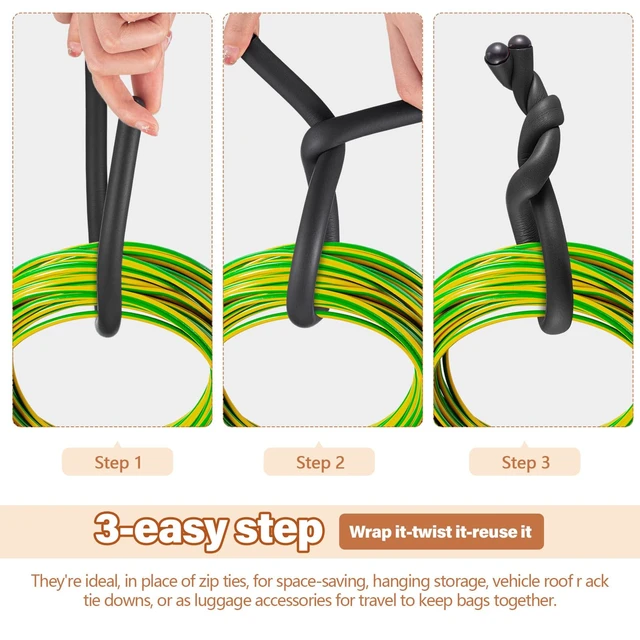 Alt view image 4 of 6 - 20 Pcs 17 Inch Reusable Foam Rubber Twist Ties Bendable, Black Heavy Duty Silicone Cable Rubber Ties, Flexible Foam Covered Twist Ties for Bundling and Holding