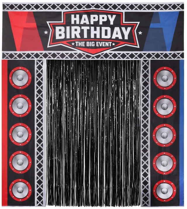 Main image of Birthday Party Decorations, Party Backdrop with Entrance Decorations Wrestling Birthday Party Decorations with Backdrop, Fringe Curtain and Party Accessories for an Exciting Entrance Display