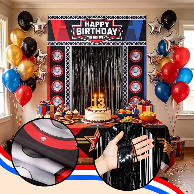 Alt view image 7 of 7 - Birthday Party Decorations, Party Backdrop with Entrance Decorations Wrestling Birthday Party Decorations with Backdrop, Fringe Curtain and Party Accessories for an Exciting Entrance Display