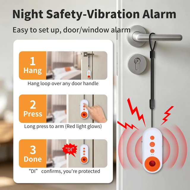 Alt view image 5 of 7 - 3-in-1 Personal Safety Alarm, Hidden Camera Detectors, Door Window Alarm 130dB Loud Personal Alarm for Women, Vibration Alarm, Travel Safety Essentials, Rechargeable, Strobe Red Light, Gifts, Hotel