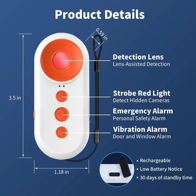 Alt view image 6 of 7 - 3-in-1 Personal Safety Alarm, Hidden Camera Detectors, Door Window Alarm 130dB Loud Personal Alarm for Women, Vibration Alarm, Travel Safety Essentials, Rechargeable, Strobe Red Light, Gifts, Hotel