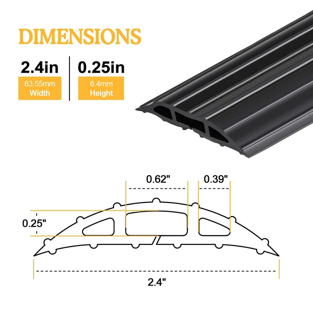 Alt view image 2 of 7 - Heavy Duty Floor Cable Cover Cable Protector, 6.5 Ft, 3 Channels Floor Cord Cover, Mid Channel 0.62", Contains Cords, Cables and Wires, Office, Home, or Outdoor