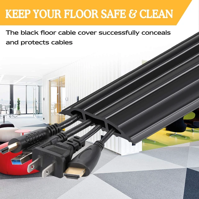 Alt view image 3 of 7 - Heavy Duty Floor Cable Cover Cable Protector, 6.5 Ft, 3 Channels Floor Cord Cover, Mid Channel 0.62", Contains Cords, Cables and Wires, Office, Home, or Outdoor