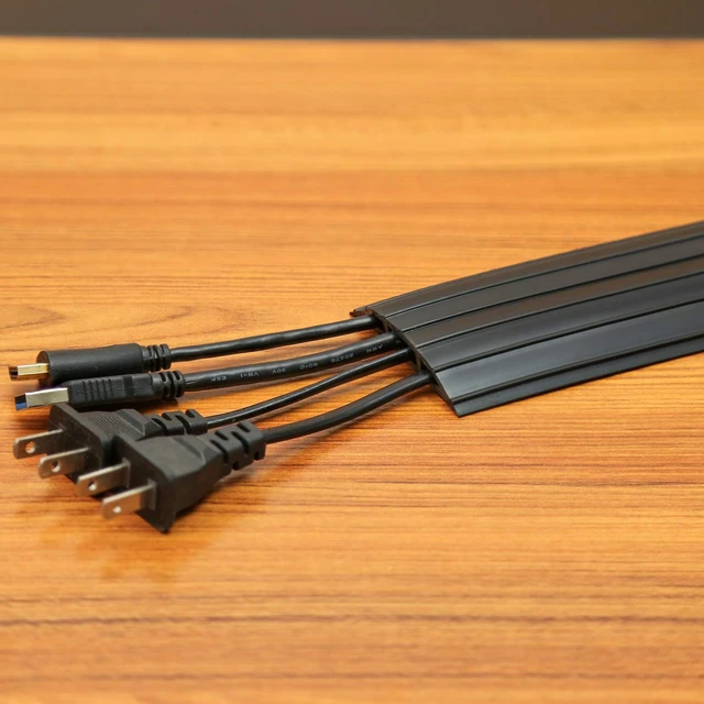 Alt view image 6 of 7 - Heavy Duty Floor Cable Cover Cable Protector, 6.5 Ft, 3 Channels Floor Cord Cover, Mid Channel 0.62", Contains Cords, Cables and Wires, Office, Home, or Outdoor