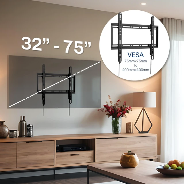 Alt view image 6 of 7 - Black TV Wall Mount for 32 to 75 inch Screens, MOUNT-VW075F Heavy Duty Steel, TV Wall Bracket fits LCD LED Curved and Flat Panel Screens, Max VESA 400x400mm, Holds 165 lbs