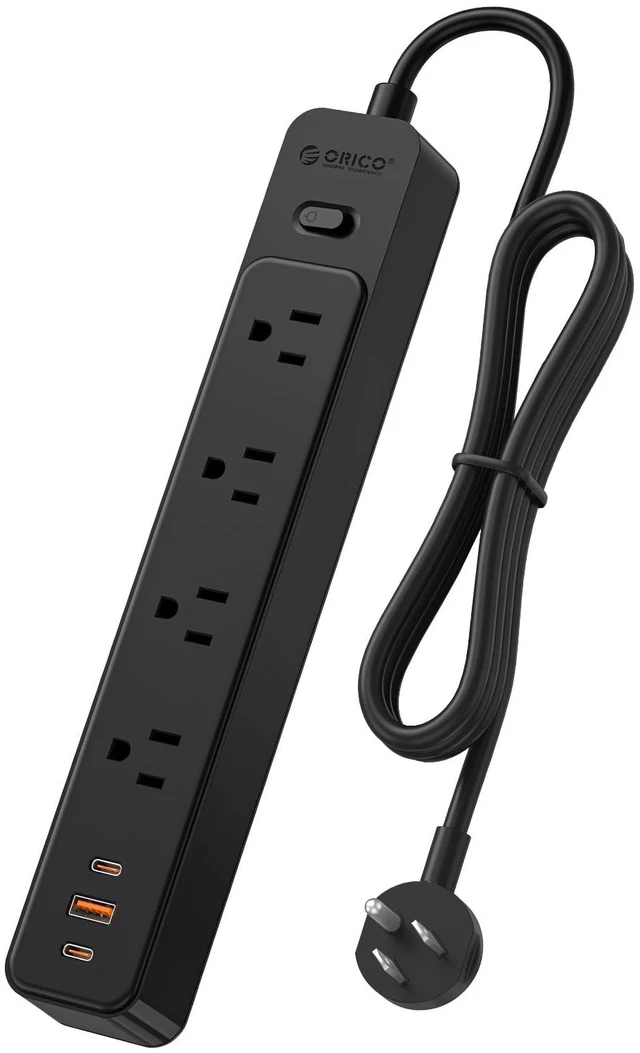 Main image of Power Strip, 1.7'' Wider Space Outlet Extension Cord with USB, Black 7 In 1, 20W Max USB-C & 18W Max USB-A Port, 5FT/10FT Optional, Flat Plug, Wide Space Extender Powerstrip for Home, Office