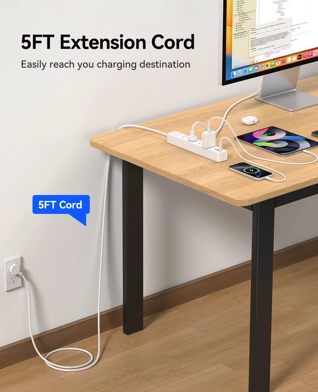 Alt view image 5 of 7 - Power Strip, 1.7'' Wider Space Outlet Extension Cord with USB, White 7 In 1, 20W Max USB-C & 18W Max USB-A Port, 5FT/10FT Optional, Flat Plug, Wide Space Extender Powerstrip for Home, Office