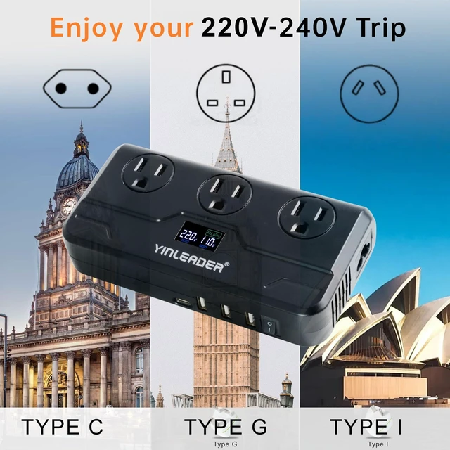 Alt view image 5 of 7 - 220V to 110V Voltage Converter US to Europe Travel Adapter for Hair Straightener/Curling Iron Step Down Transformer with USB-C (20W PD) Charging and UK/AU/EU Worldwide Plug Adapter