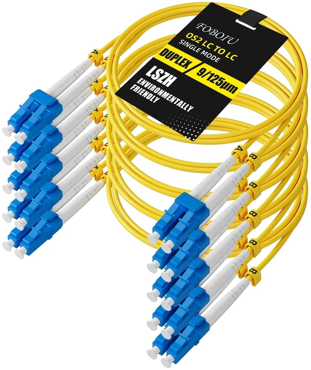 Main image of OS2 LC to LC Single Mode Fiber Patch Cable 1m/3.3ft 5-Pack, Duplex Individually Tested, Lc UPC to Lc UPC OS2 Optical Patch Cable, Singlemode 1G/10GB, 9/125µm, LSZH SMF Jumper Cord, Yellow