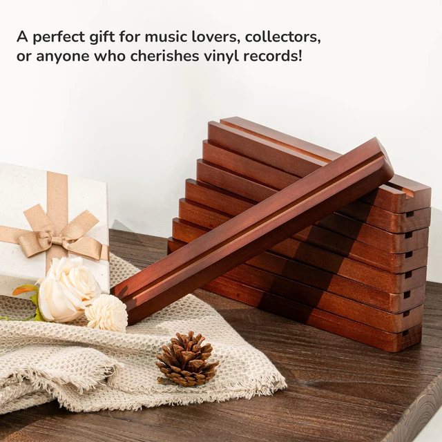 Alt view image 6 of 7 - Wood Vinyl Record Shelf Wall Mount, Floating Shelves for LPs, CD, Album Holder Wall Display, Elegant Wooden Ledge for Vinyl Record Storage, Vintage Home Decor - 2 Pack, Brown
