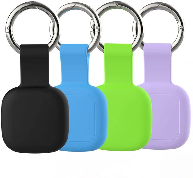 Main image of 4-Pack Holder for Life360 Tile Mate 2024 Tracker with Keychain Accessories Soft Silicone Scratch Resistant Protective Cover,Secure tag Case for Bag,Luggage,Keys,Pet,Dog,Black/Blue/Green/Purple