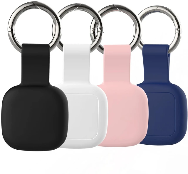 Main image of 4-Pack Holder for Life360 Tile Mate 2024/2022 Tracker with Keychain Soft Silicone Scratch Resistant Cover, Anti-Lost Case Accessories for Bag,Luggages,Keys,Pets,Dogs,Black/White/Pink/Dark Blue