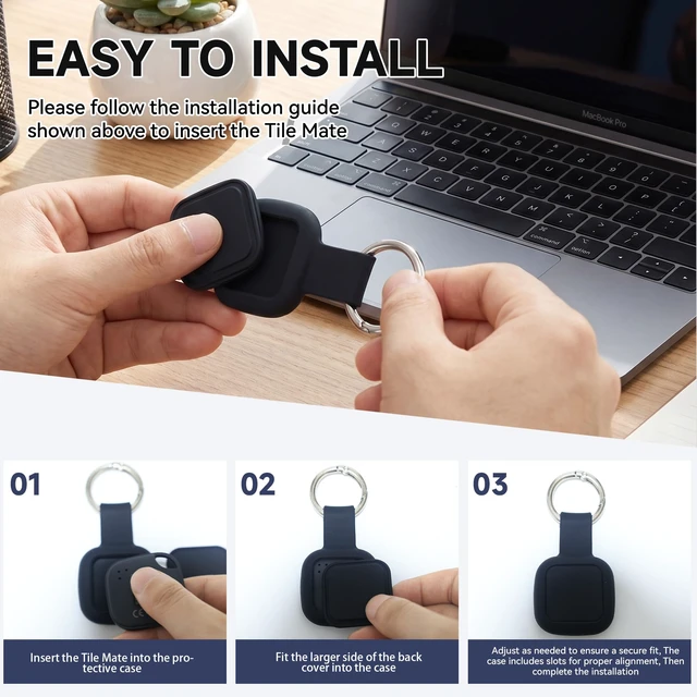 Alt view image 5 of 7 - 4-Pack Holder for Life360 Tile Mate 2024/2022 Tracker with Keychain Soft Silicone Scratch Resistant Cover, Anti-Lost Case Accessories for Bag,Luggages,Keys,Pets,Dogs,Black/White/Pink/Dark Blue