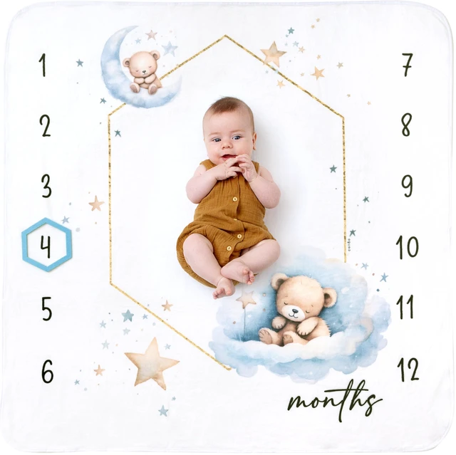Main image of Baby Monthly Milestone Blanket for Boys, Oeko-Tex Certified Fleece Includes felt month marker; machine washable & wrinkle-resistant; generous 46"x46" size; tested safe for baby's skin