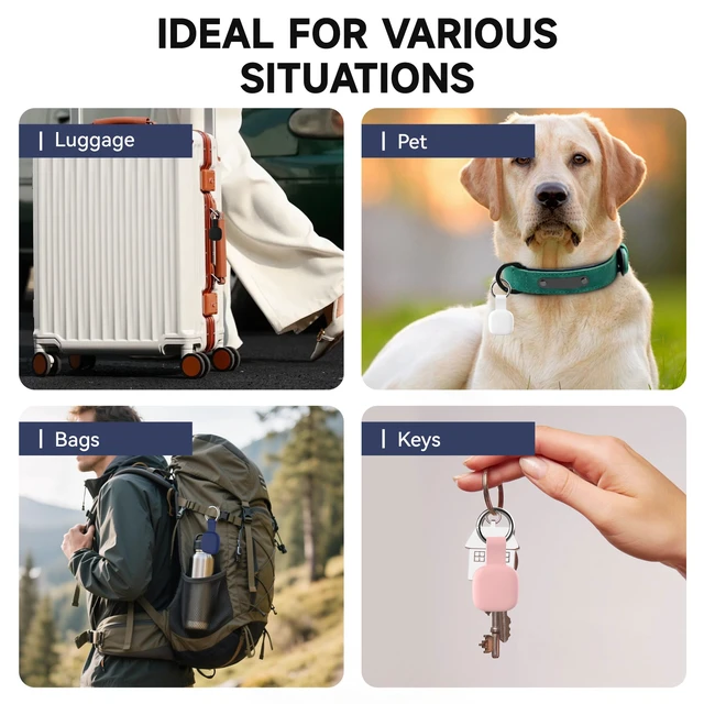Alt view image 7 of 7 - 4-Pack Holder for Life360 Tile Mate 2024/2022 Tracker with Keychain Soft Silicone Scratch Resistant Cover, Anti-Lost Case Accessories for Bag,Luggages,Keys,Pets,Dogs,Black/White/Pink/Dark Blue