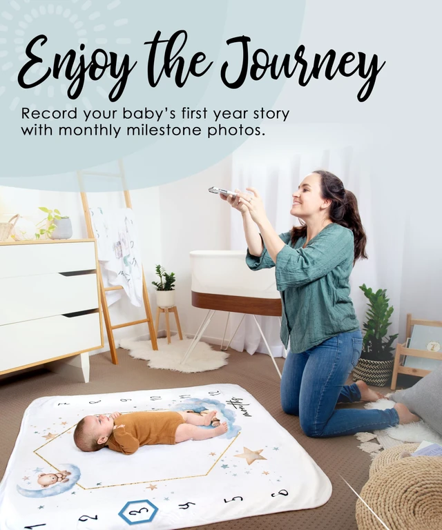Alt view image 2 of 7 - Baby Monthly Milestone Blanket for Boys, Oeko-Tex Certified Fleece Includes felt month marker; machine washable & wrinkle-resistant; generous 46"x46" size; tested safe for baby's skin