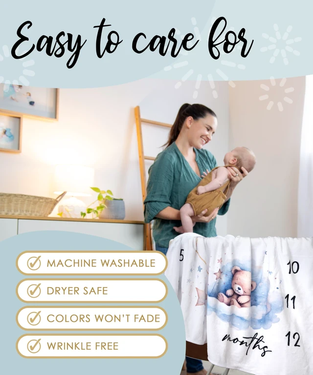 Alt view image 7 of 7 - Baby Monthly Milestone Blanket for Boys, Oeko-Tex Certified Fleece Includes felt month marker; machine washable & wrinkle-resistant; generous 46"x46" size; tested safe for baby's skin