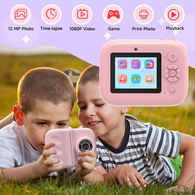Alt view image 2 of 6 - Kids Camera Instant Print for Kids with Mirror, HD Dual-Lens Selfie Digital Camera with 3 Rolls Print Paper & 32GB Card, Holiday Birthday Gifts Toys for Girls Boys Toddler. (Dark Pink)