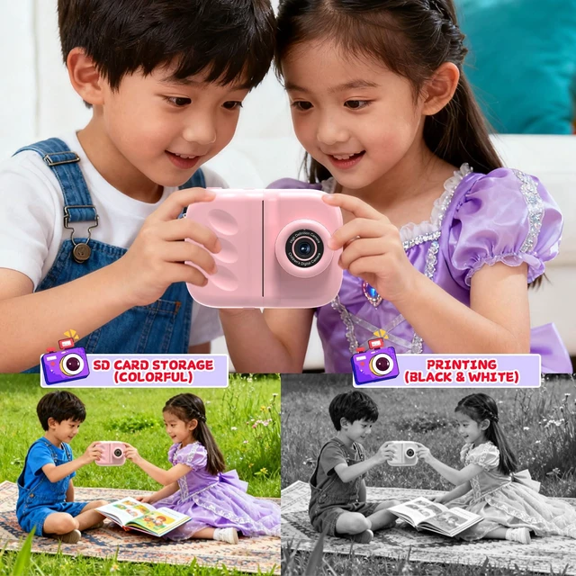 Alt view image 3 of 6 - Kids Camera Instant Print for Kids with Mirror, HD Dual-Lens Selfie Digital Camera with 3 Rolls Print Paper & 32GB Card, Holiday Birthday Gifts Toys for Girls Boys Toddler. (Dark Pink)
