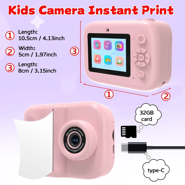 Alt view image 5 of 6 - Kids Camera Instant Print for Kids with Mirror, HD Dual-Lens Selfie Digital Camera with 3 Rolls Print Paper & 32GB Card, Holiday Birthday Gifts Toys for Girls Boys Toddler. (Dark Pink)