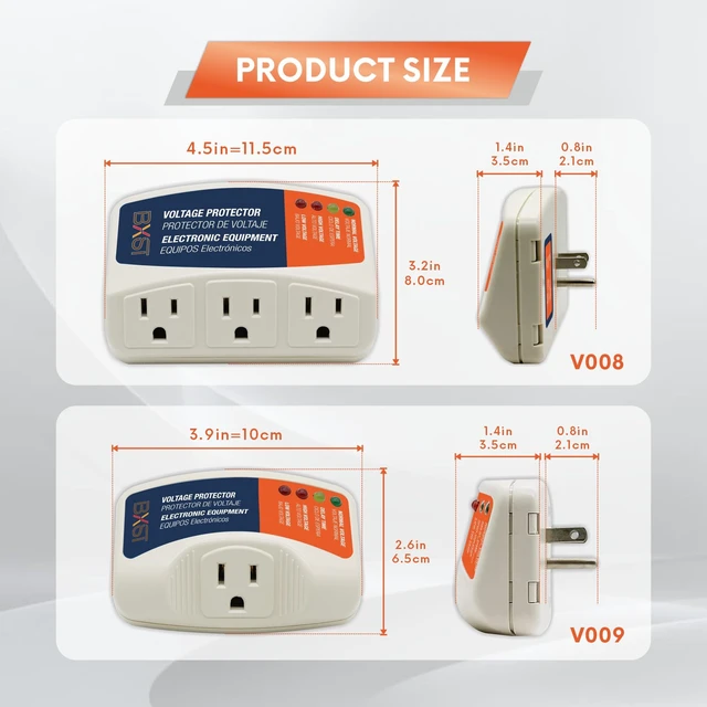 Alt view image 4 of 7 - Refrigerator Surge Protector 3 Outlet Power Strip for Home Appliance 30S Delay Voltage Protector Brownout Surge Protector Plug for TV/PC/Fridge15A 1800W 140J