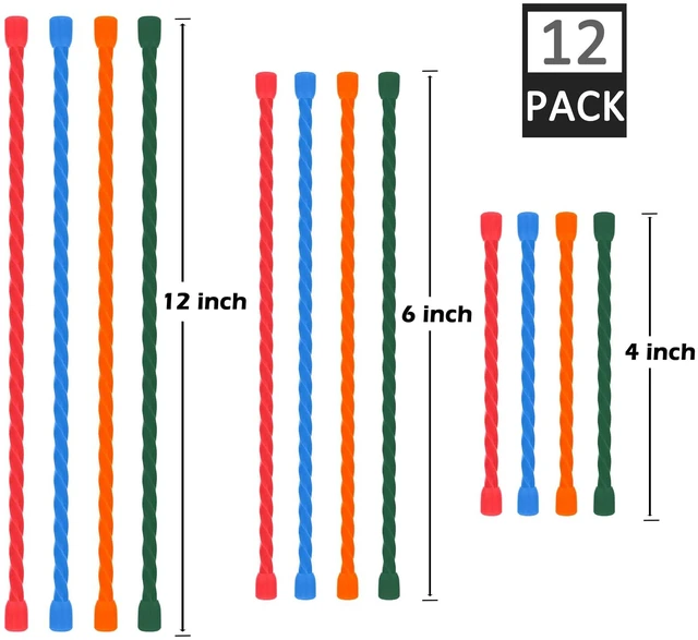 Alt view image 2 of 7 - 12 PCS Silicone Cable Ties 4 6 12 Inch Steel-Core Twist Ties Reusable Rubber Ties Straps for Organizing Bundling and Holding Wire All Purpose Bendable Cord Tie for Indoor and Outdoor (4 Colors)