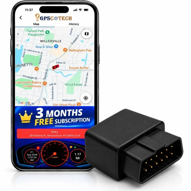 Main image of OBD GPS Tracker for Vehicles 3 Months Free, 4G Real-Time Car GPS Tracker, 1-Year History, Speed & Geofence Alerts, App & Web Access, Global Coverage - Plans from $4.99/Month