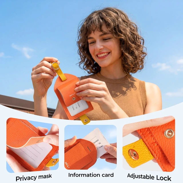 Alt view image 3 of 7 - Smart Bluetooth Luggage Tracker Tag for iOS & Android Works with Apple Find My & Google Find Hub, Anti-Lost Leather Travel Locator for Suitcase, Backpack & Gear, Orange