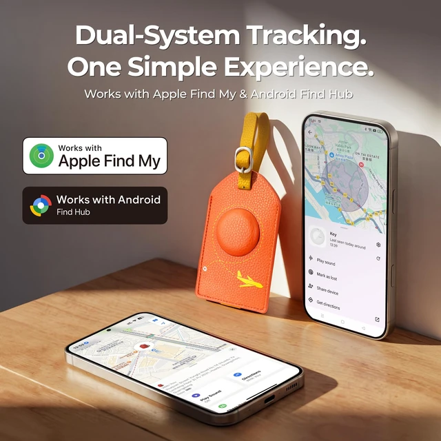 Alt view image 4 of 7 - Smart Bluetooth Luggage Tracker Tag for iOS & Android Works with Apple Find My & Google Find Hub, Anti-Lost Leather Travel Locator for Suitcase, Backpack & Gear, Orange