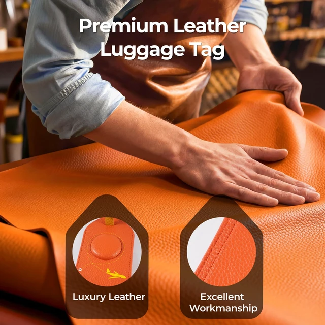 Alt view image 6 of 7 - Smart Bluetooth Luggage Tracker Tag for iOS & Android Works with Apple Find My & Google Find Hub, Anti-Lost Leather Travel Locator for Suitcase, Backpack & Gear, Orange