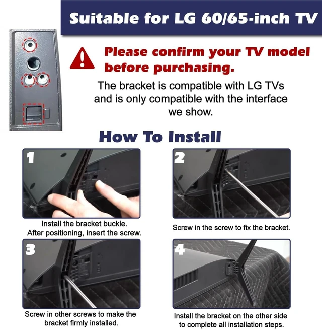 Alt view image 5 of 6 - for LG 65 Inch TV Stand Legs and 60 Inch TV Legs, for LG TV Stand For LG models including 60UJ6050 60UK6090 60UM6900 60UN7300 65UJ6300 65UK6090 65UM6900 65UM7300PUA 65UN6950 with Screws