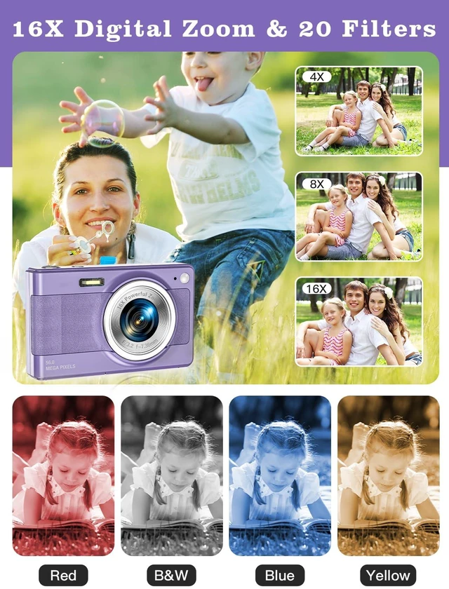 Alt view image 3 of 7 - Upgrade Digital Camera, 56MP FHD 1080P Camera for Kids with 32GB TF Card, Two Batteries, Lanyard, Compact Small Camera for Kids Boys Girls