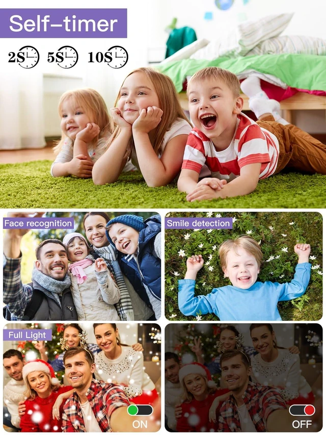 Alt view image 6 of 7 - Upgrade Digital Camera, 56MP FHD 1080P Camera for Kids with 32GB TF Card, Two Batteries, Lanyard, Compact Small Camera for Kids Boys Girls