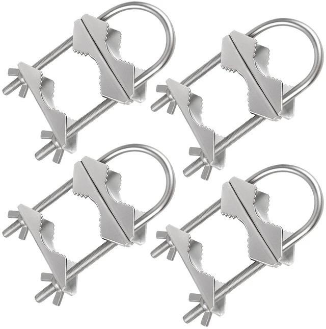 Main image of Double Antenna Mast Clamp - 4 Sets Antenna Mast to Mast Clamp V Jaw Block with U Bolts,Heavy Duty Mast to Mast Mount Bracket Kit for Outside Antennas,Flag Pole,Umbrella Parasols