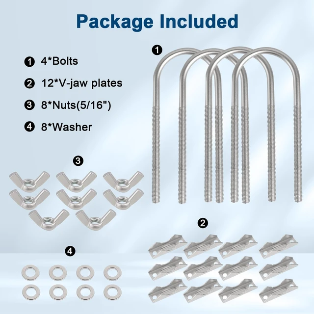 Alt view image 5 of 6 - Double Antenna Mast Clamp - 4 Sets Antenna Mast to Mast Clamp V Jaw Block with U Bolts,Heavy Duty Mast to Mast Mount Bracket Kit for Outside Antennas,Flag Pole,Umbrella Parasols