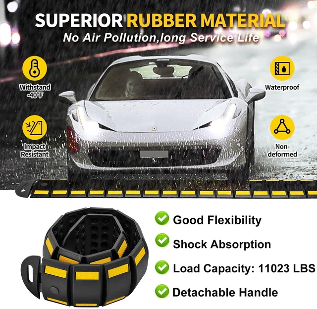 Alt view image 3 of 7 - Rubber Speed Bump, 6.4FT Portable Speed Bumps, Heavy Duty Speed Bump for Driveway Asphalt Vehicle Traffic Road Concrete Garage Gravel Roads with 5 Bolts & 3 Straps (79.9 x 9 x 1.77 Inch)