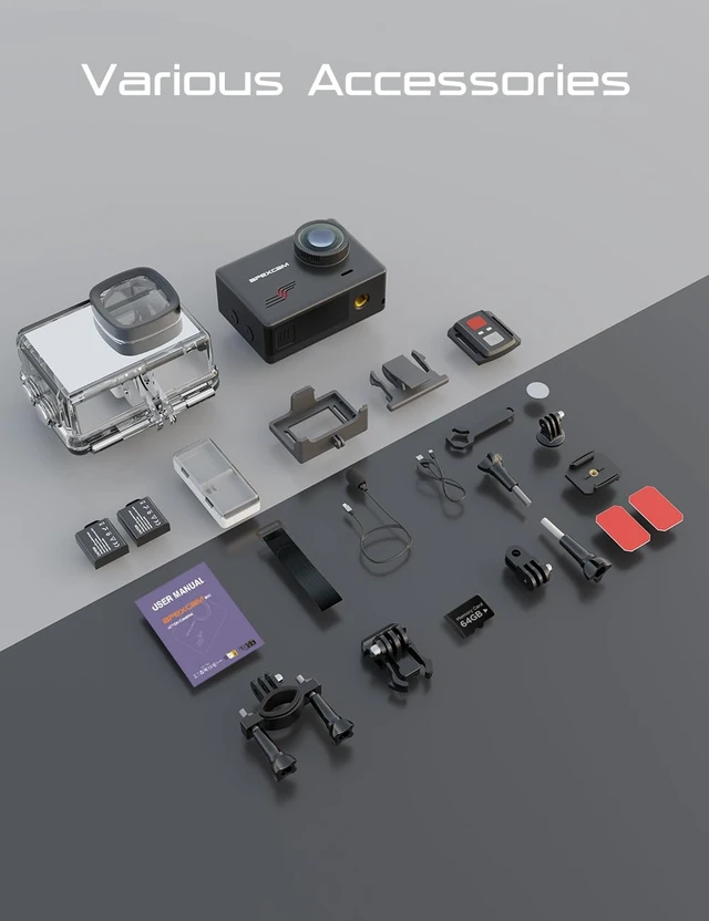 Alt view image 7 of 7 - M80 Action Camera 4K with 64GB Card, HD 60FPS 48MP Sports Camera for Vlogging, 40M Waterproof Camera Underwater,WiFi Camcorder, 8X Zoom, Remote Control, Helmet Mount Accessories