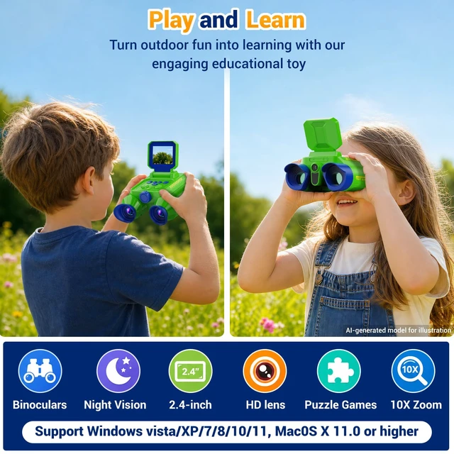 Alt view image 2 of 7 - Binoculars for Kids with Night Vision Camera, STEM Educational Toys 48MP HD, 10X, Built-in 20 Games, Photo & Video, Outdoor Travel Nature Exploration, Birthday Gift for Boys & Girls Ages 3+